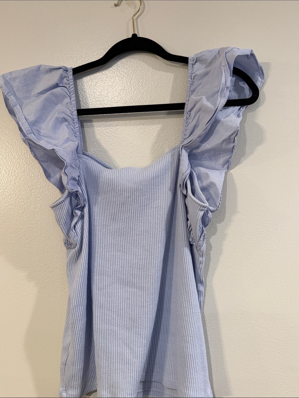 a new day Light Blue Ruffle Strap Ribbed Tank - Picture 4 of 4